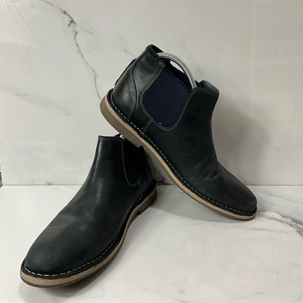 STEVE MADDEN Navy Blue Leather Ankle Boot